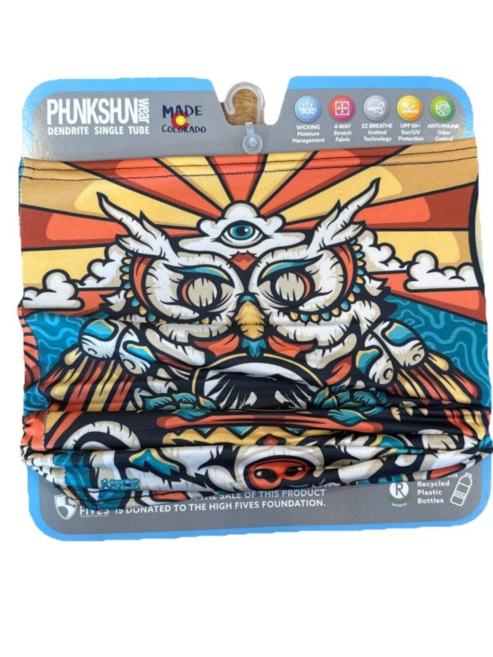 PHUNKSHUN WEAR Dendrite Single Tube Neck Warmer/Gaiter Unisex Skiing Owl Print